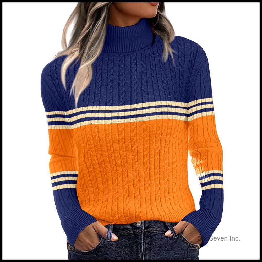 Cable Knit Turtleneck Pullover Sweater Slim Fit Long Sleeve Fall Winter Top